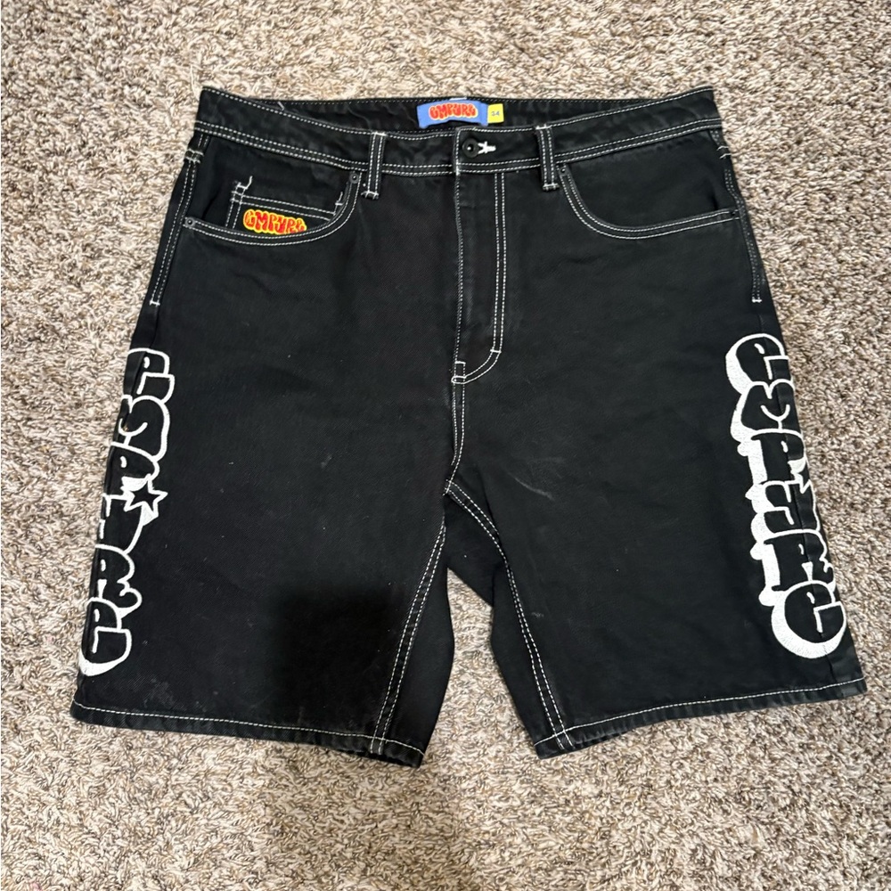 Empyre Black Jean Shorts with Bold White Accents